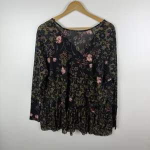 Free‎ People Floral Tiered Babydoll Top XS Boho Dark Romantic Oversized Flowy thumbnail 5