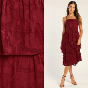 LULUS Prom Wedding Flowy Sexy FLoral Boho Tiered Ruffles Bustier Midi Dress thumbnail 3