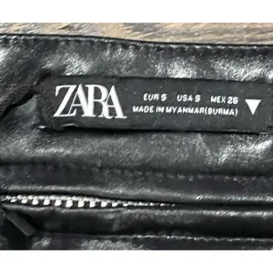 ZARA Bloggers Fave Black Faux Leather Pants Zipper Detail/Detachable Waist-Small thumbnail 7