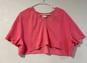 Out From Under Pink Cropped Sweatshirt V Neck Raw Hem Boxy Top XS thumbnail 1