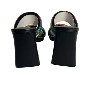 Open Edit Black Rainbow Rhinestone Square Toe‎ Block Heel Mules Slide  Size 8M thumbnail 6