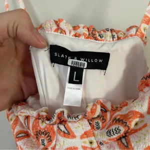 Slate & Willow Printed Ruffle Hem Cream Orange Midi Dress Formal Wedding Guest thumbnail 6