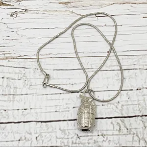 Silver Tone Grenade Pendant Necklace thumbnail 3