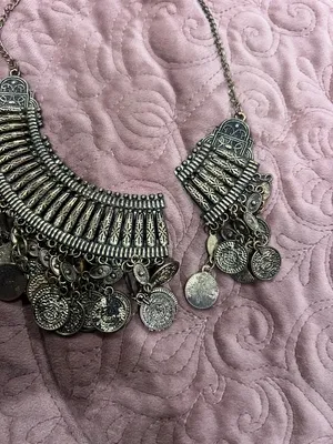 Handmade Silver Coin Bib Necklace - Women Jewelry thumbnail 3