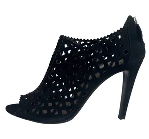 Prada Black Suede Laser Cut Peep Toe Ankle Booties Italy EU 38 US 7.5-8 thumbnail 1