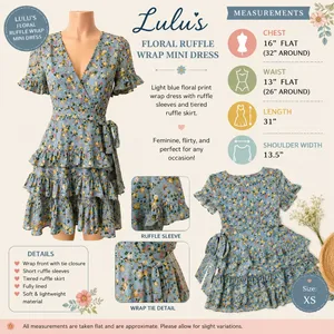 Lulus Floral Wrap Mini Dress Women S Light Blue Tiered Ruffle Sleeve Cottagecore thumbnail 13