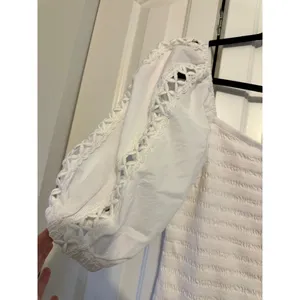 Betsey Johnson Womens White Textured Dress With Lace Puff Sleeves Size‎ L thumbnail 4