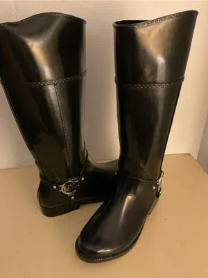 Michael Kors women Glossy Black Tall MK Logo Fulton harness Rain Boots US 8 thumbnail 9