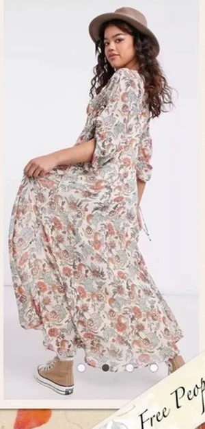 Free People Earthfolk Boho Floral Maxi Dress Tea Comb Women’s Size M thumbnail 1