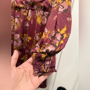 Free People Burgundy Floral‎ Long Sleeve Mini Dress Size 8 thumbnail 5