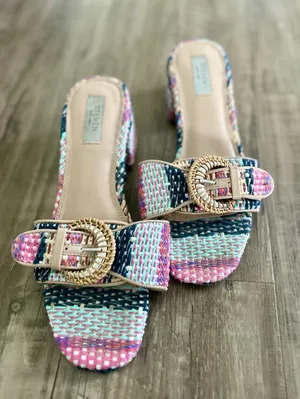 Steve Madden New York Blythe Sandal W/Buckle, Raffia Colorful Pattern Size 10 thumbnail 8