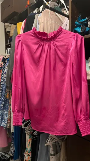 Boutique, Long Sleeve, Hot Pink Silk Top thumbnail 1