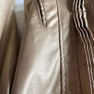 Frida G Faux Leather Jacket With Pleated‎ Front 2 Front Pockets M Gold thumbnail 4