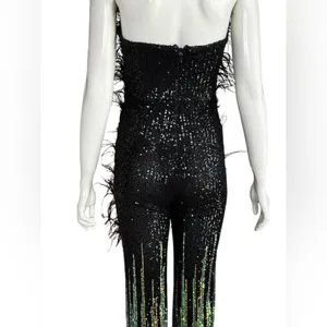 Unbranded Elegant Sequined/Feathered Black and Green Women's Jumpsuit G#8 thumbnail 10