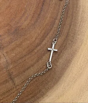 Sideways Cross Minimalist Sterling Silver Necklace thumbnail 2