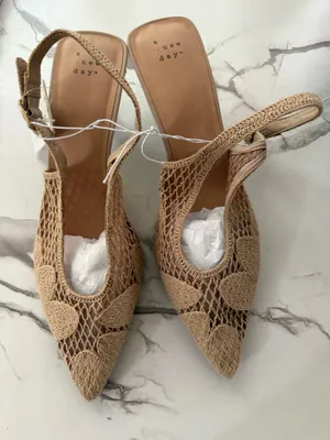 A New Day Women’s Esme Crochet Pointed Toe Slingback Heels – Tan / Neutral thumbnail 4