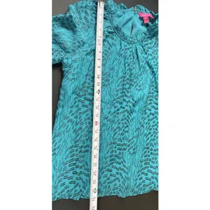 Lilly Pulitzer Silk Metallic Shimmer Blouse M Teal Long Sleeve Sheer Lined Top thumbnail 9