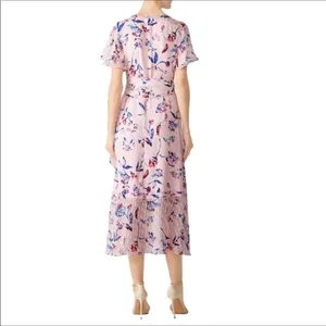 Tanya Taylor Blaire Pink Floral Silk Ruffle MIDI Dress Faux Wrap Flowers v6x thumbnail 5