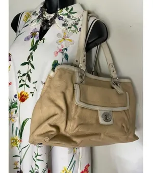 COACH Medium/ Large Leather Tan White Shoulder Bag thumbnail 10