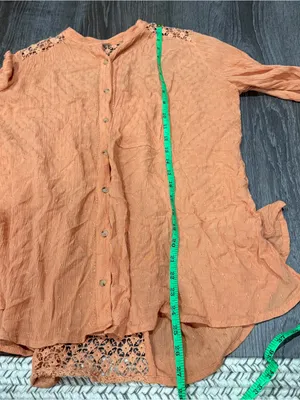 Free People Orange Crochet Lace Button Down Blouse thumbnail 11