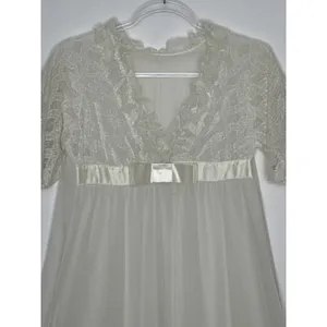American Vintage 1970s Ivory Lace Chiffon Bridal Robe Gown Unbranded Small P thumbnail 8