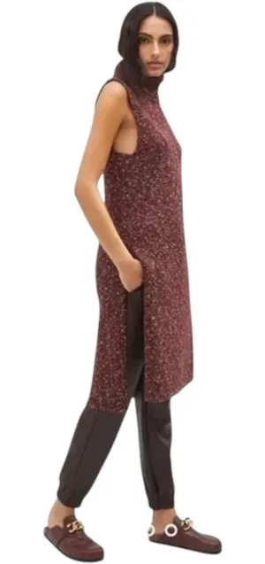 Anthropologie Marled Knit‎ Sleeveless Slit Turtleneck Sweater Tunic Burgundy MED thumbnail 1
