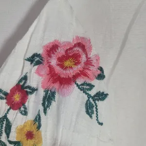 Mi Ami Francescas White Tiered Boho Gauzy Mini Dress Floral Embroidered Size XXS thumbnail 10
