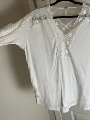 Free People Lola Lace Thermal Knit Long Sleeve Woman’s Top Cream S thumbnail 7