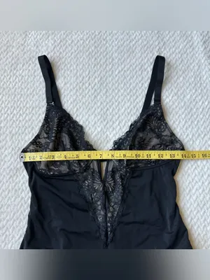 Plunge V Neck Shapewear Sculpting Thong Bodysuit L Black Lace Teddy Whimsigoth thumbnail 12