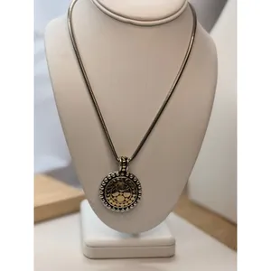 Vintage-Style Gold & Silver-Tone Pendant Necklace With Round Textured Medallion thumbnail 8
