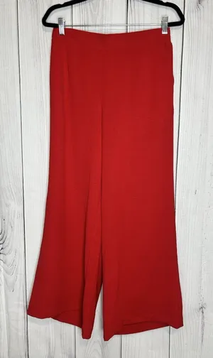 Jodifl Red Pants Sz Large (32x27) Wide Leg Elastic Waist Pockets thumbnail 1