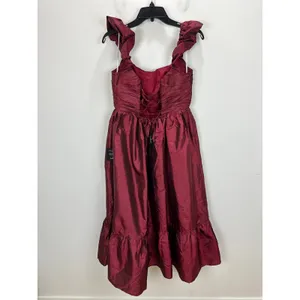 Lulus Poised Passion Wine Red Taffeta Pleated Ruffled Midi Dress Large NWT thumbnail 9