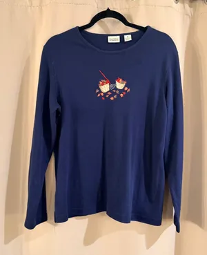 Classic Elements Navy Long-Sleeve Tee with Autumn Basket Embroidery thumbnail 1