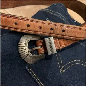 Vintage wester leather belt Brown Size M thumbnail 5