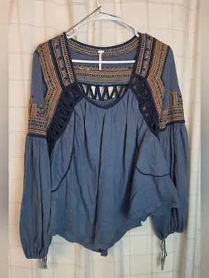 Free People Snow Kisses Embroidered Long Sleeve Blouse thumbnail 2