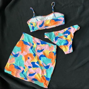 Colorful camo three pieces swimsuit set thumbnail 9