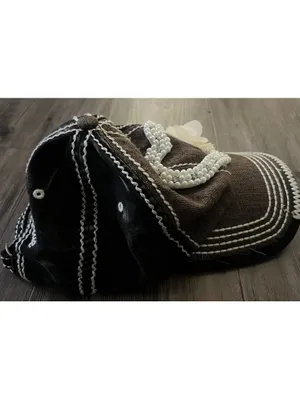 Olive & Pique Beaded Floral Heart Cap Brown Denim Y2K thumbnail 4