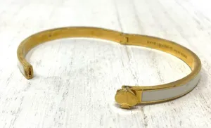 Kate Spade gold tone and white enamel hinged bangle bracelet thumbnail 9