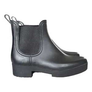 Womens‎ Black Matte Rubber Chelsea Rain Boots Platform Lug Sole Ankle Booties thumbnail 2