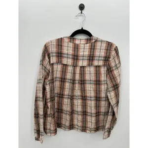 Grace + Karma Plaid Pintuck Blouse Sz S Rust Tan Cotton Country Chic Western thumbnail 3