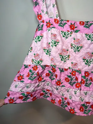Altar'd State Floral Babydoll Tank Top Pink Red Tiered Ruffles Vacation Sz Large thumbnail 4