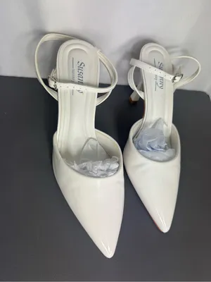 Susanny White Pointed Toe Slingback Heels wedding party elegant heels 7 1/2 thumbnail 2