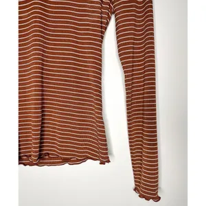 Mikarose Women's XS Rust Striped Ribbed Long Sleeve Top‎ Minimalist Earth Tones thumbnail 6