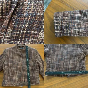 90s Vintage Carole Little Silk Tweed Mock Neck Crop Jacket Brown Petite Small thumbnail 7