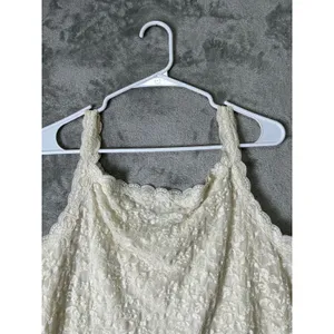 Vintage Y2K Lace Corset Cami Top Ivory Floral Sheer Coquette Fairy Grunge XL thumbnail 4