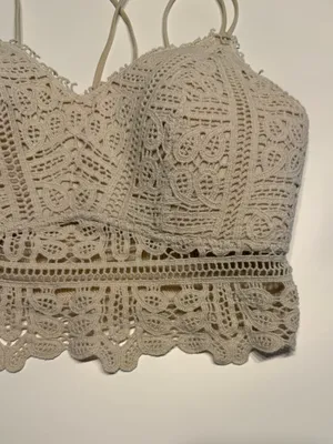 Willow & Root Crochet Full Coverage Bralette Natural Size Large Boho V-Neck thumbnail 6