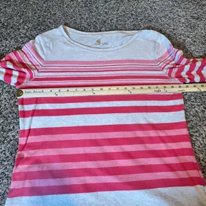 Carhartt‎ Womens Pink Striped Roll Tab Long Sleeve Shirt Size L 12-14 Casual Top thumbnail 4