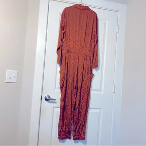 ON 34TH Animal Print Rayon Toasted Ginger Long Sleeves Pockets 1X Plus Jumpsuit thumbnail 6