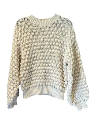 Pol Bobble Knit‎ Popcorn Sweater Small Cream Pink Textured Open Weave Pullover thumbnail 1
