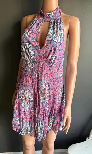 Pink Floral Halter Neck Mini Dress by Bisou Bisou thumbnail 1
